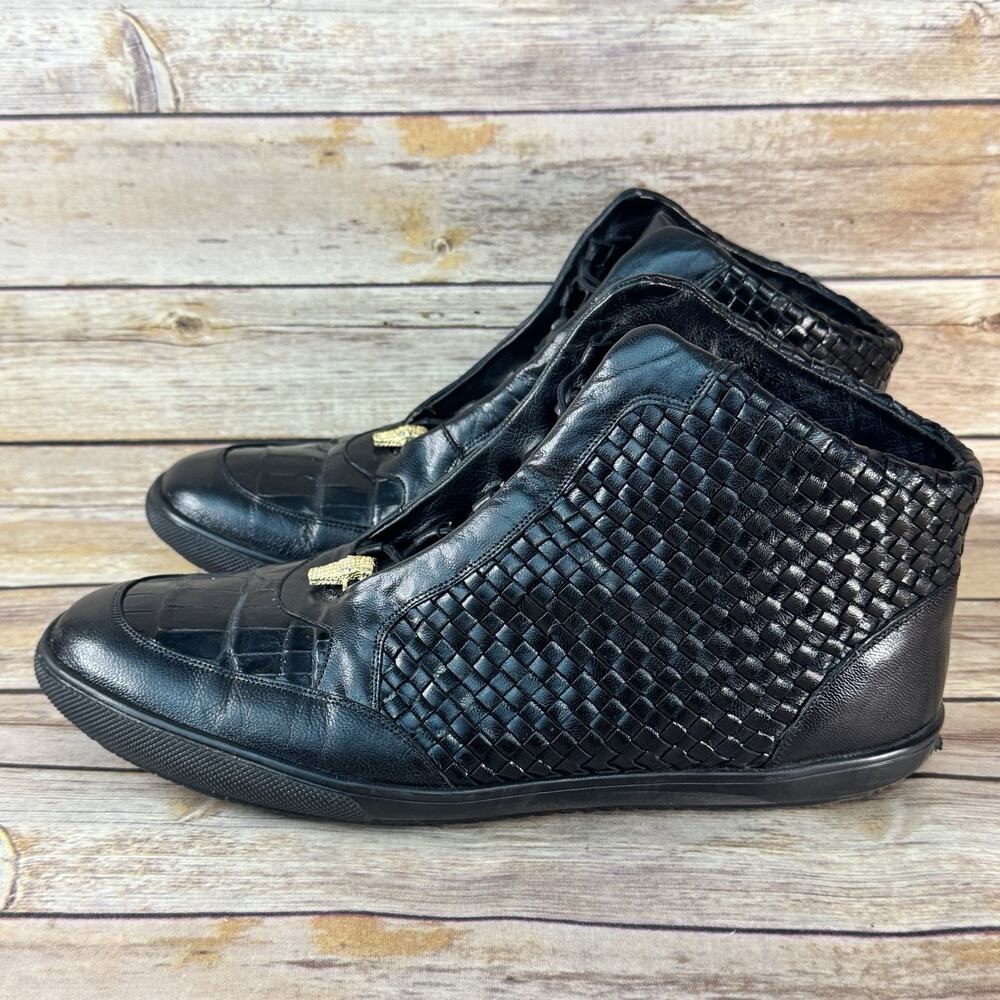 Studio Belvedere Mens Black Woven Calf Leather Alligator High Top Sneakers 12 - Picture 4 of 11